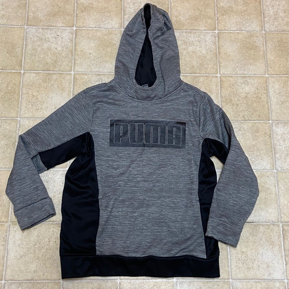 Puma Heather Gray and Black Logo Hoodie Size L (14-16) Unisex